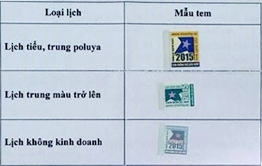 Mẫu tem dán trên lịch blốc năm 2015